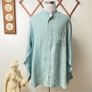Paul Fredrick Finest Pure Linen Mandarin Collar Button Up Shirt